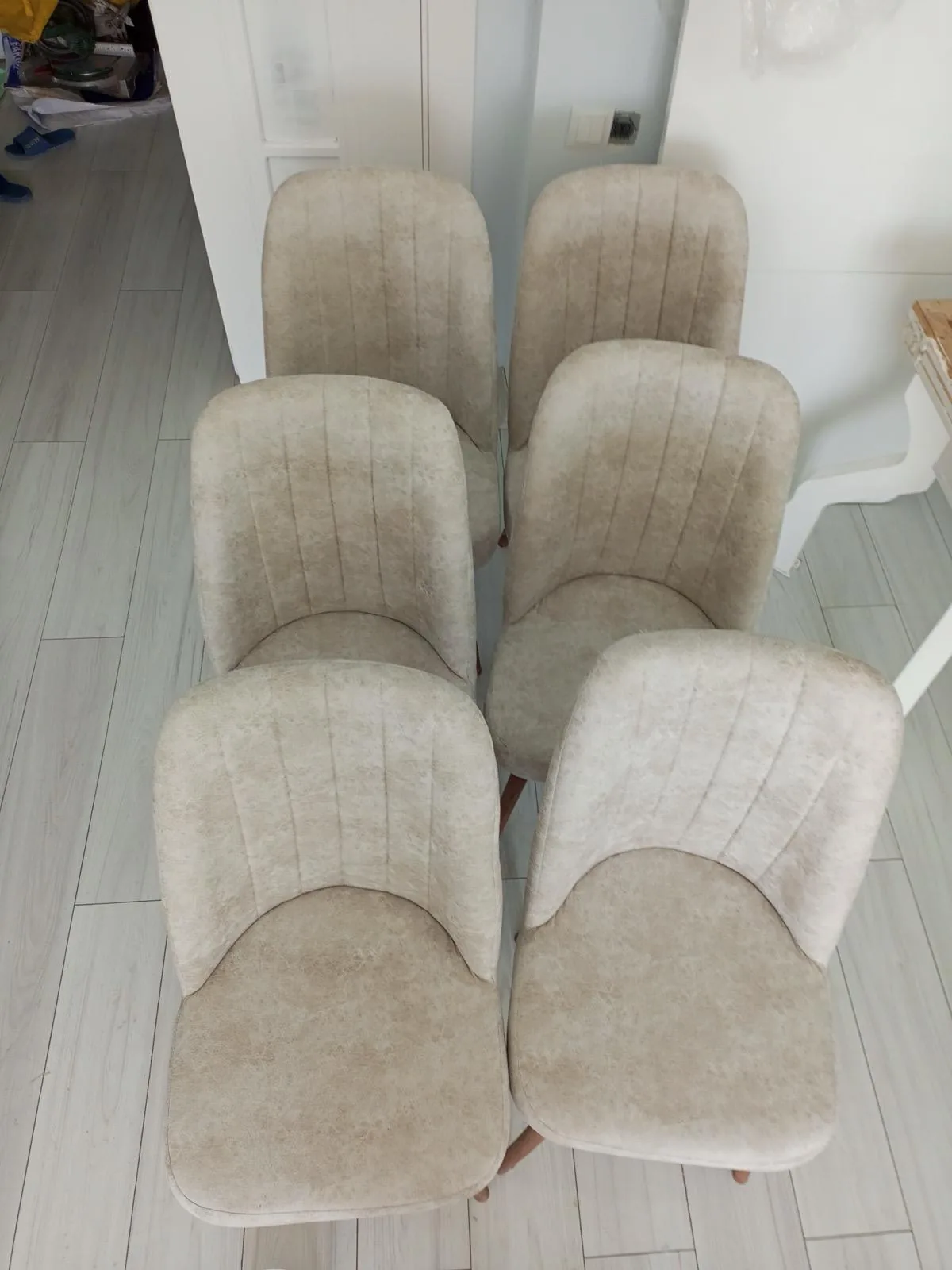 Malatya’da temizlik sonrası kumaşı ve dikişleri görünen açık renk sandalye